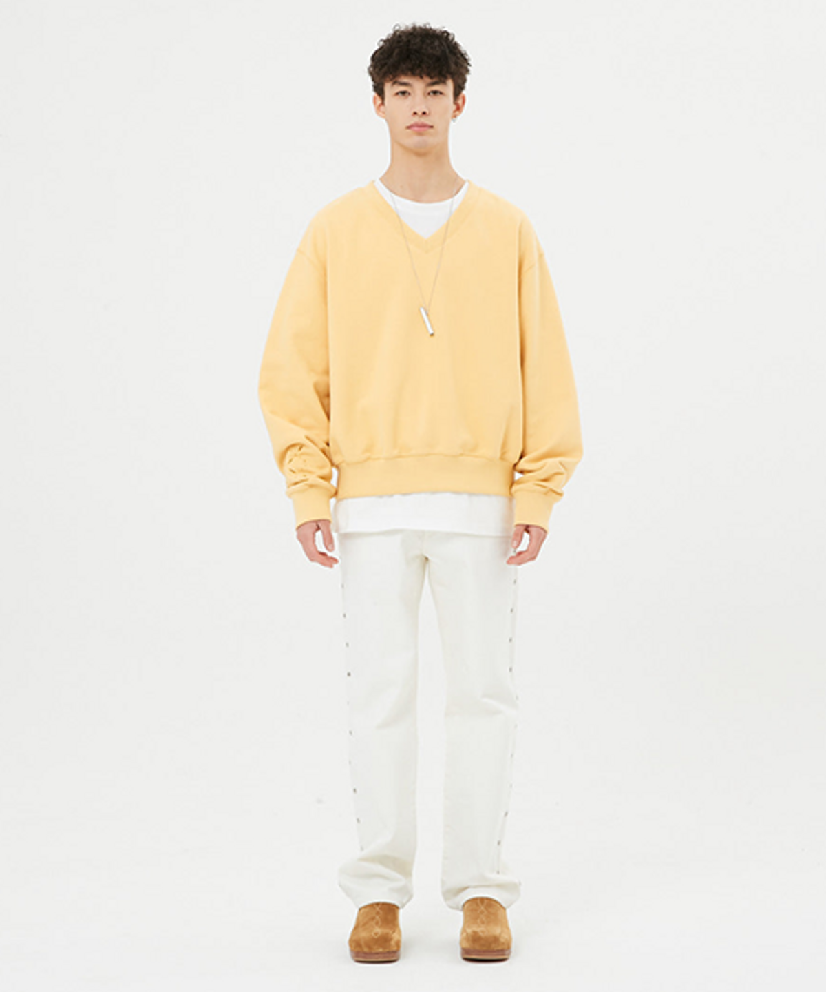 문선 아카이브(MOONSUN ARCHIVE) ESSENTIAL_UNISEX Argyle Hole V Neck Sweatshirt [Mango]