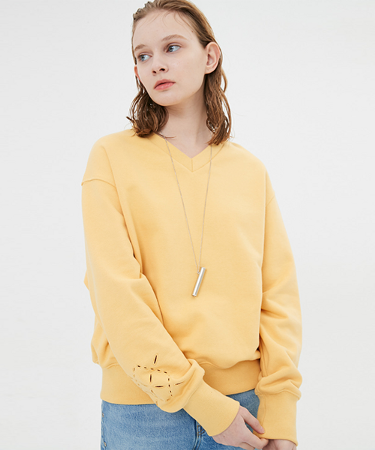 문선 아카이브(MOONSUN ARCHIVE) ESSENTIAL_UNISEX Argyle Hole V Neck Sweatshirt [Mango]