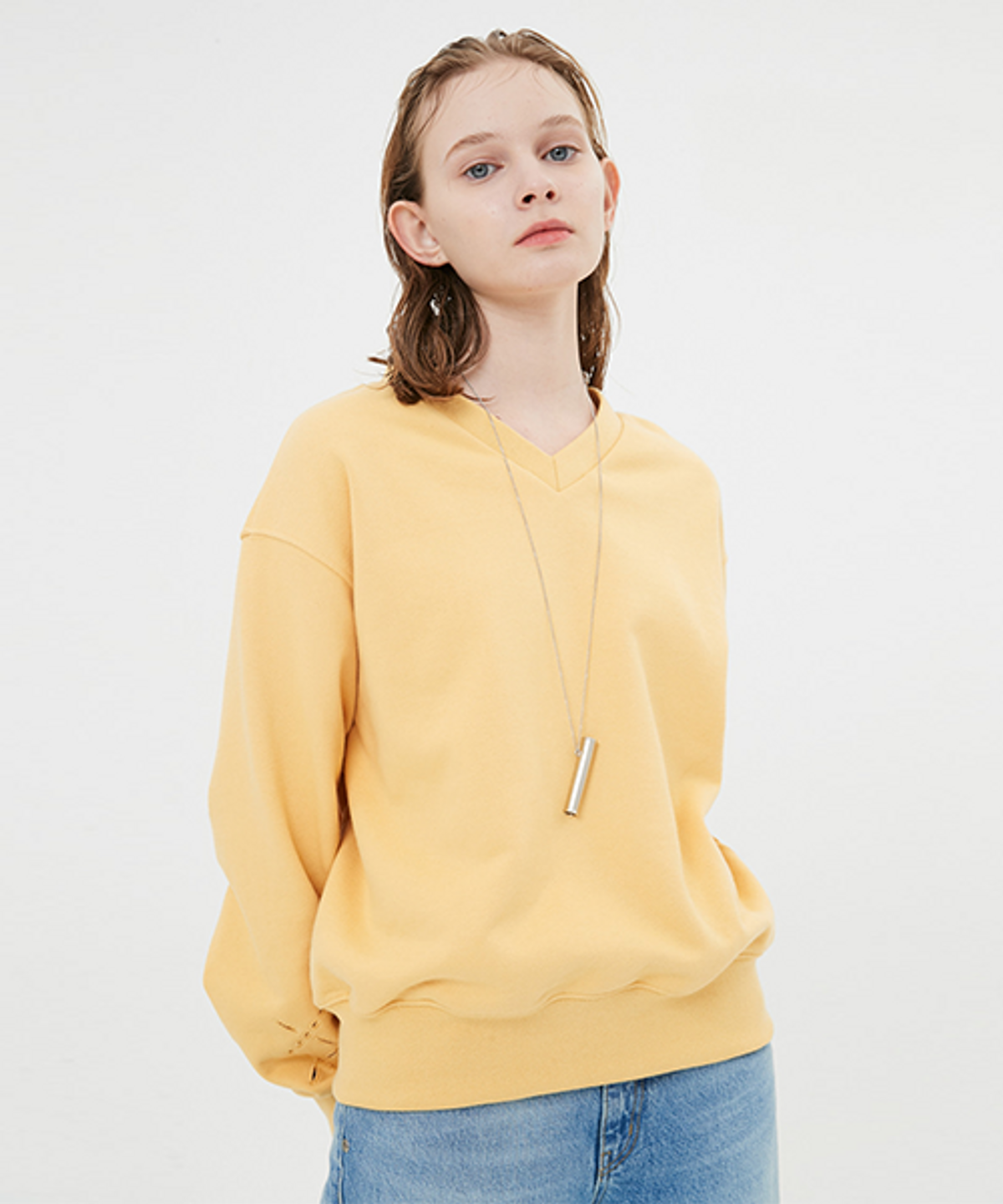 문선 아카이브(MOONSUN ARCHIVE) ESSENTIAL_UNISEX Argyle Hole V Neck Sweatshirt [Mango]