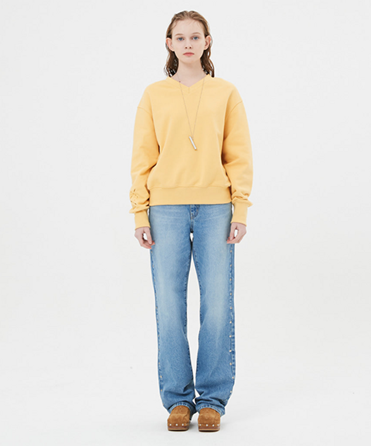 문선 아카이브(MOONSUN ARCHIVE) ESSENTIAL_UNISEX Argyle Hole V Neck Sweatshirt [Mango]