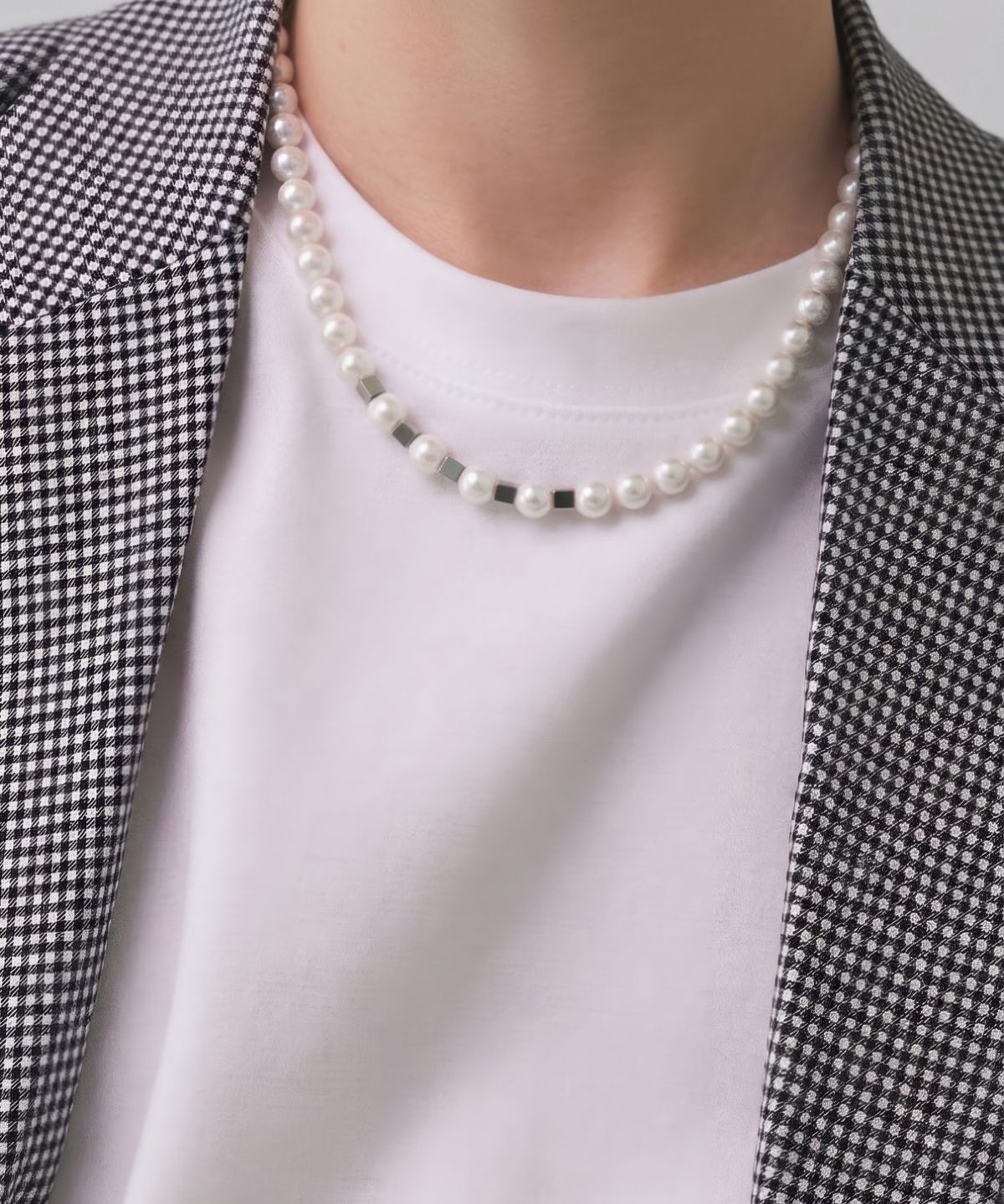 베이스클레프(BASSCLEF) 남자 진주 목걸이 패션 스트릿 레이어드 CLEF TRIM PEARL NEC