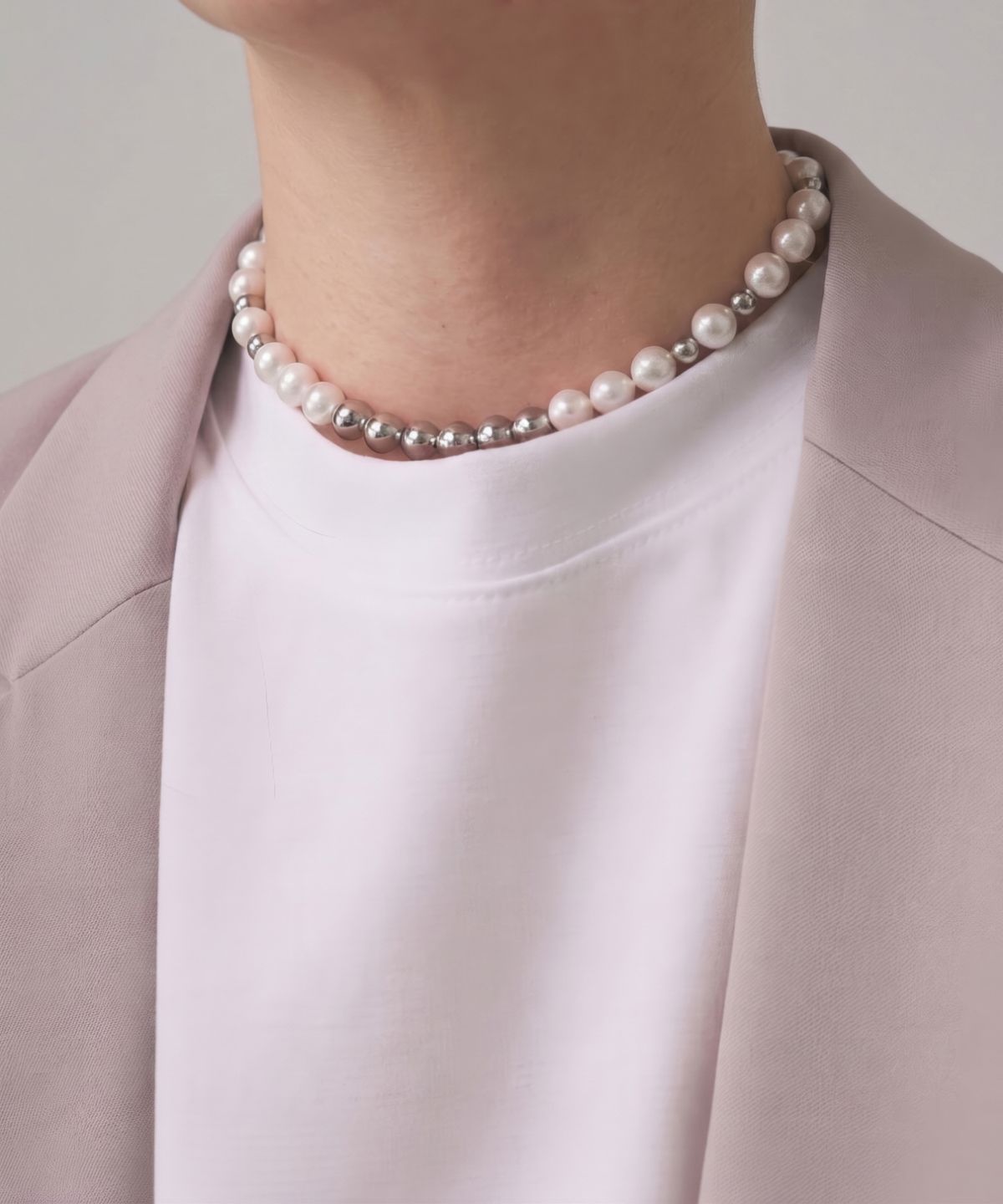 베이스클레프(BASSCLEF) 진주 초커 목걸이 남자 써지컬 구슬 체인 CLEF LOW PEARL NEC