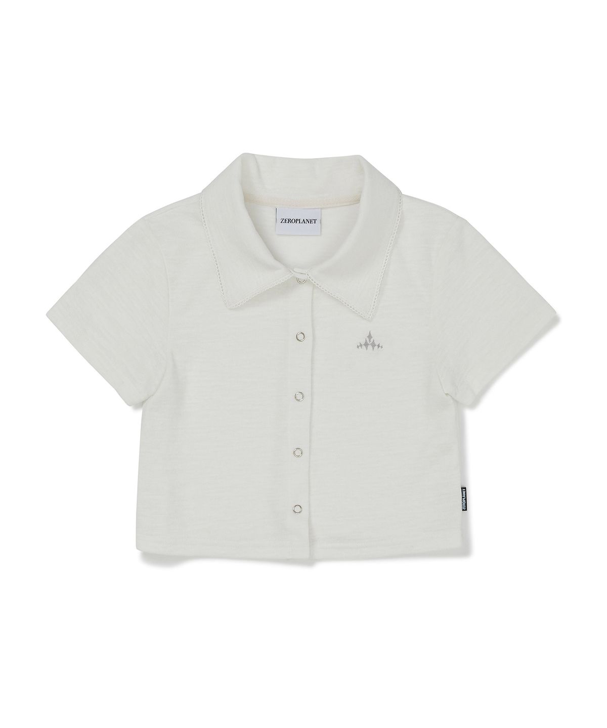 제로플래닛(ZEROPLANET) 크라운 카라 크롭 탑 [WHITE]