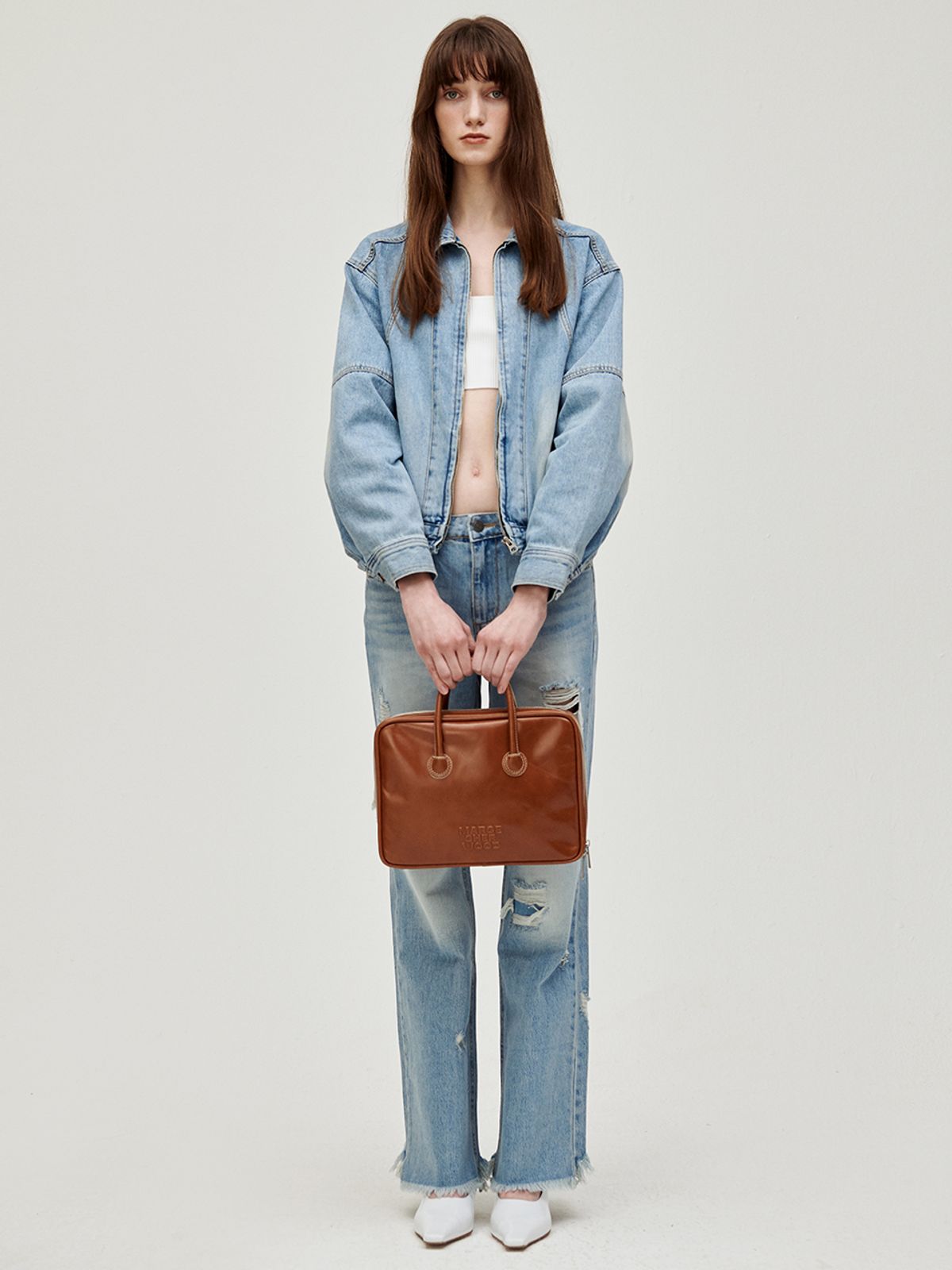 마지셔우드(MARGESHERWOOD) PIPING TOTE_brown crinkle