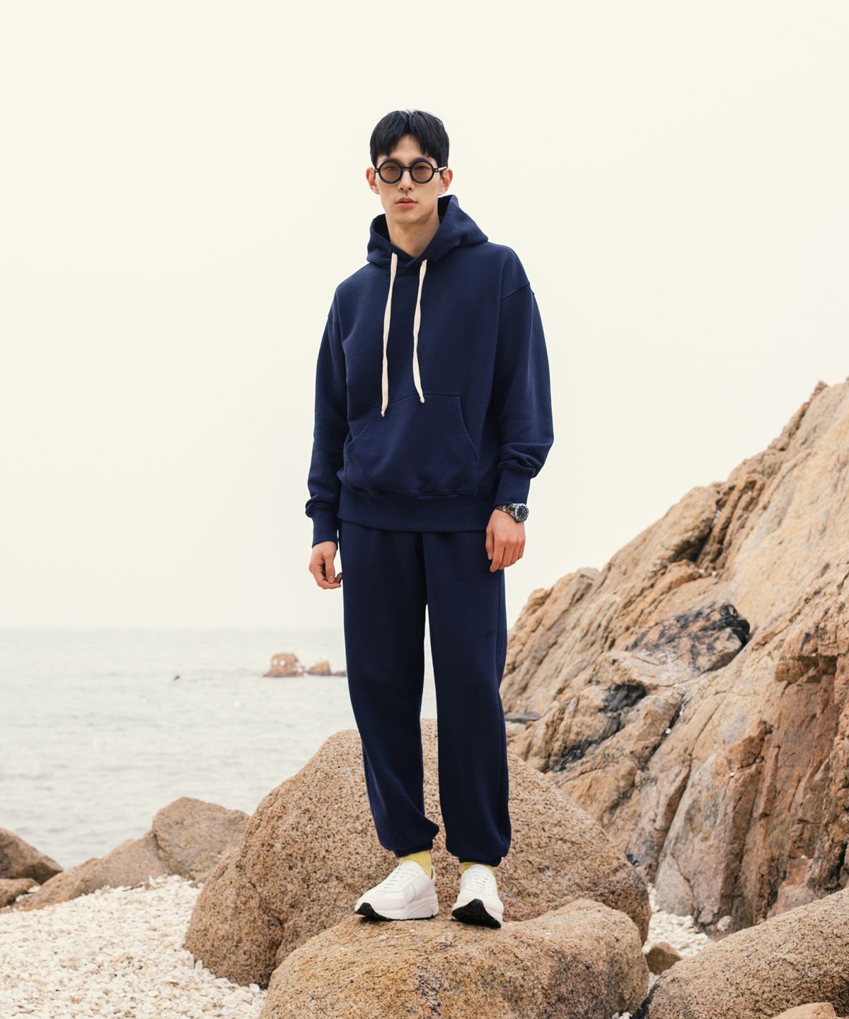 올드비(OLDBE) VTG 코튼 니트 워시드 후디 네이비
