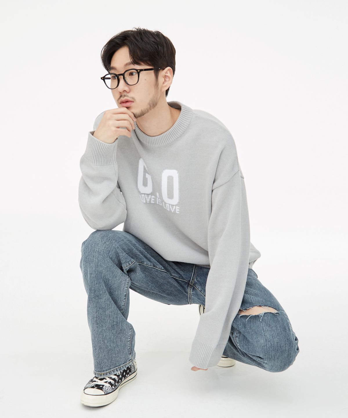 기프트오리지널(GIFTORIGINAL) (UNISEX) GO LOVE 니트 그레이