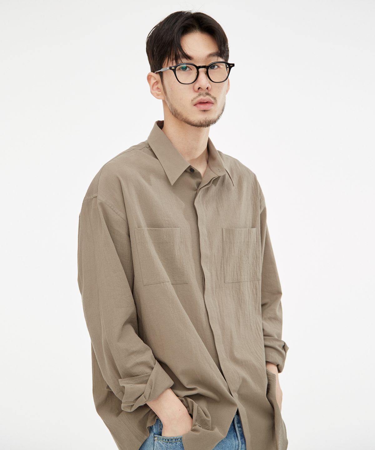 기프트오리지널(GIFTORIGINAL) (UNISEX) 소프트 히든 버튼 셔츠 베이지