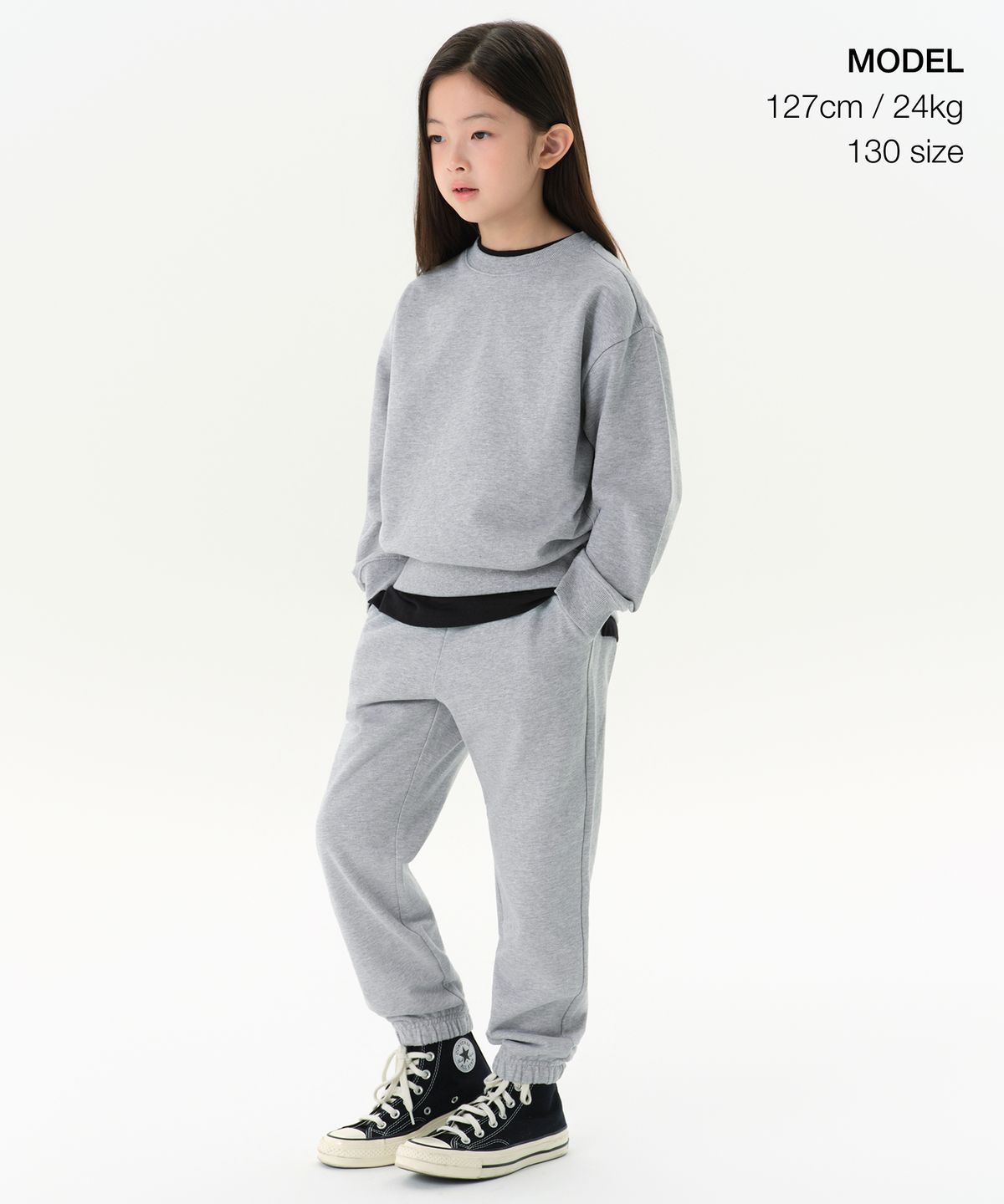 무신사 스탠다드 키즈(MUSINSA STANDARD KIDS) 오버사이즈 스웨트셔츠 [미디엄 그레이]
