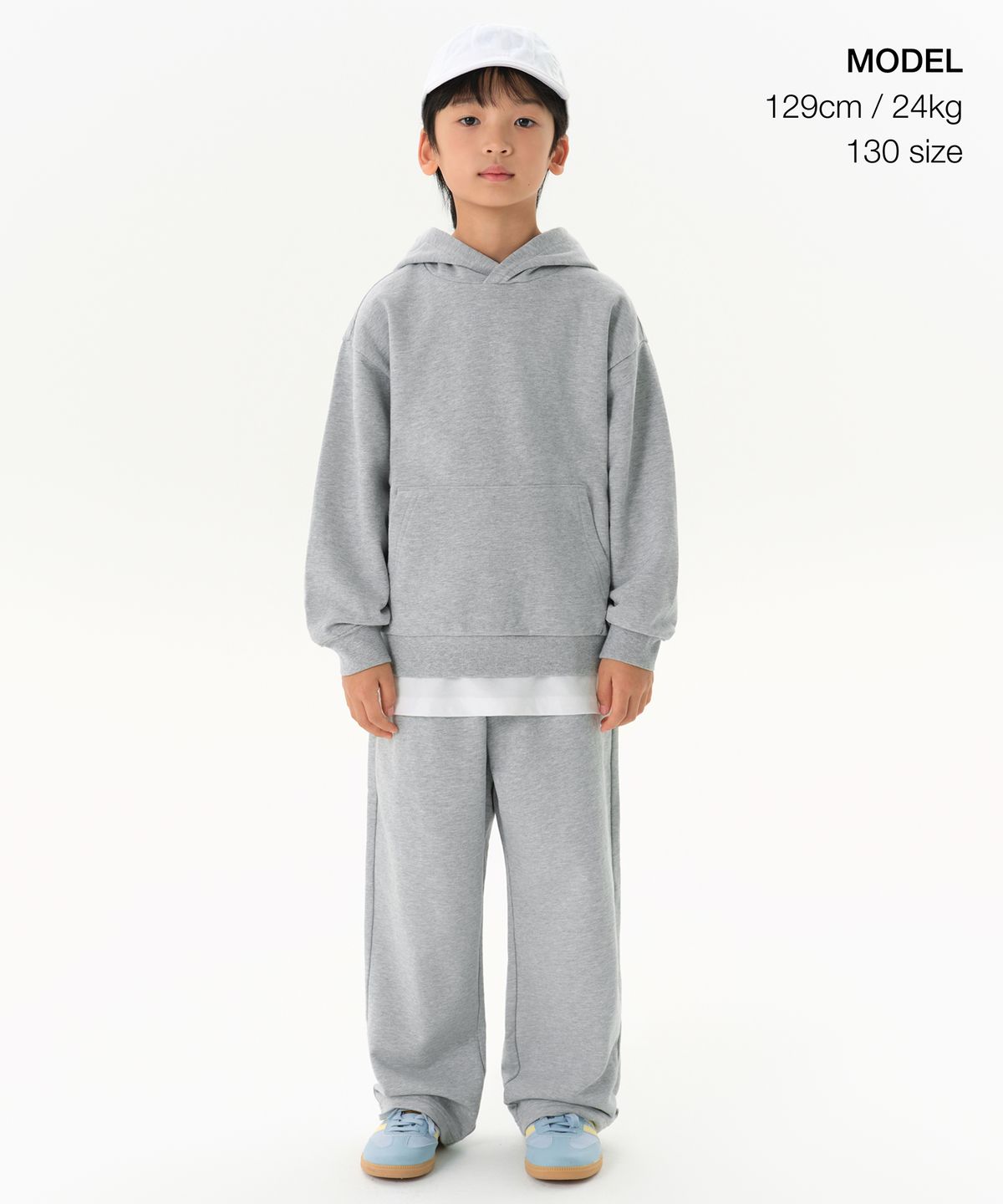 무신사 스탠다드 키즈(MUSINSA STANDARD KIDS) 오버사이즈 후디드 스웨트셔츠 [미디엄 그레이]