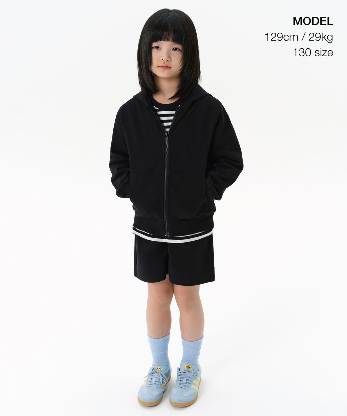 무신사 스탠다드 키즈(MUSINSA STANDARD KIDS) 오버사이즈 후디드 스웨트 집업 [블랙]
