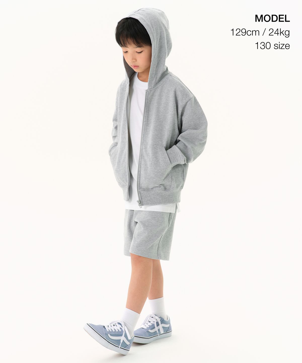 무신사 스탠다드 키즈(MUSINSA STANDARD KIDS) 오버사이즈 후디드 스웨트 집업 [미디엄 그레이]