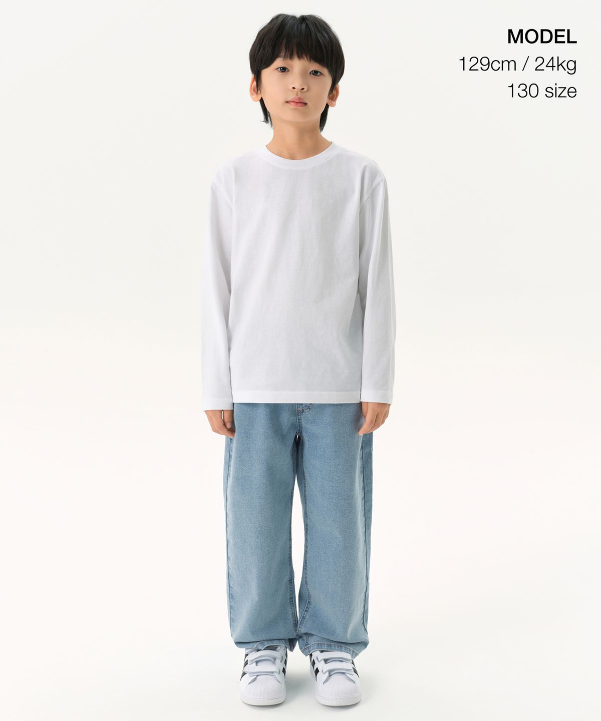 무신사 스탠다드 키즈(MUSINSA STANDARD KIDS) 릴렉스드 크루 넥 긴소매 티셔츠 [화이트]