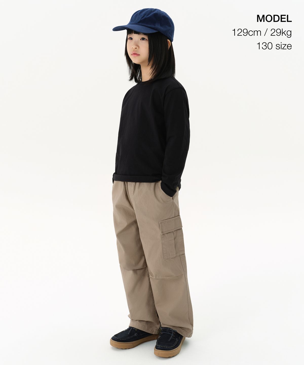 무신사 스탠다드 키즈(MUSINSA STANDARD KIDS) 릴렉스드 크루 넥 긴소매 티셔츠 [블랙]