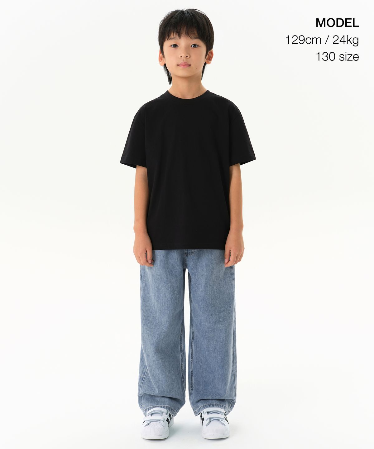 무신사 스탠다드 키즈(MUSINSA STANDARD KIDS) 릴렉스드 크루 넥 티셔츠 [블랙]