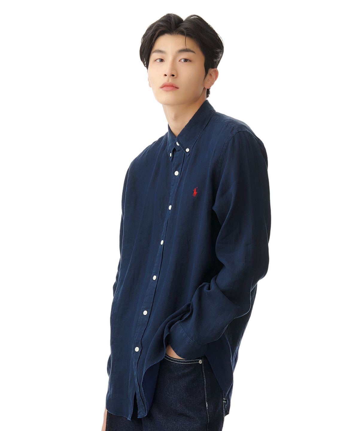 폴로 랄프 로렌(POLO RALPH LAUREN) 커스텀 핏 리넨 셔츠 - 네이비