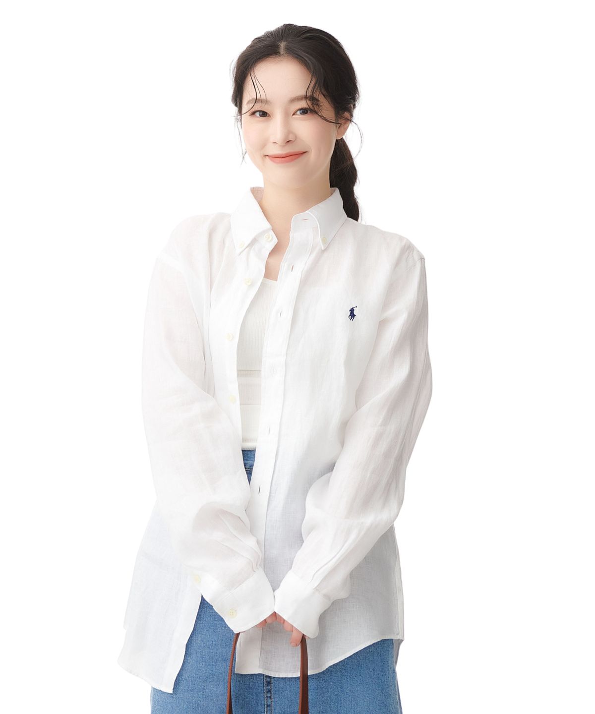 폴로 랄프 로렌(POLO RALPH LAUREN) 커스텀 핏 리넨 셔츠 - 화이트
