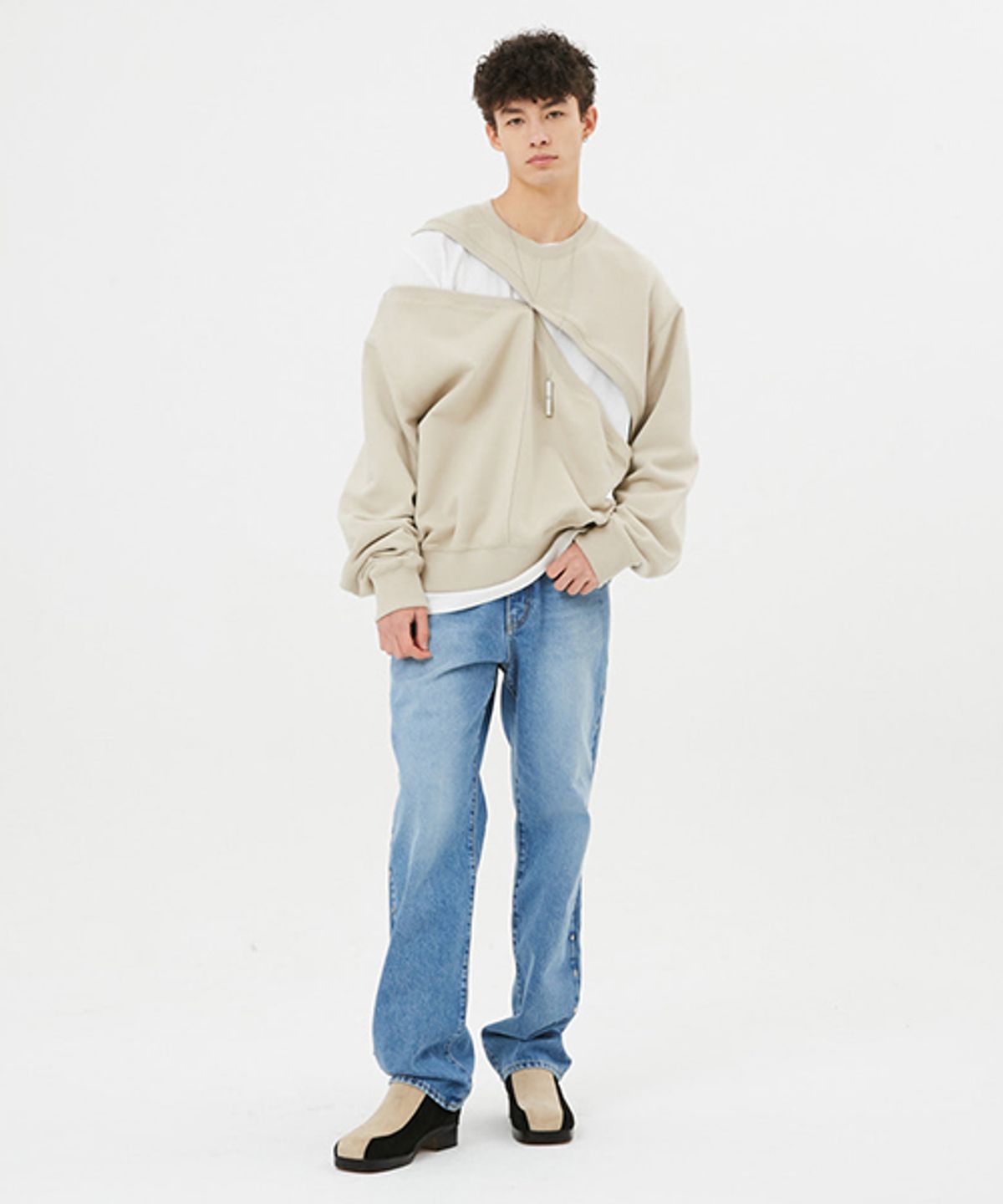 문선 아카이브(MOONSUN ARCHIVE) UNISEX Cutting Detachable Sweatshirt [Cream]