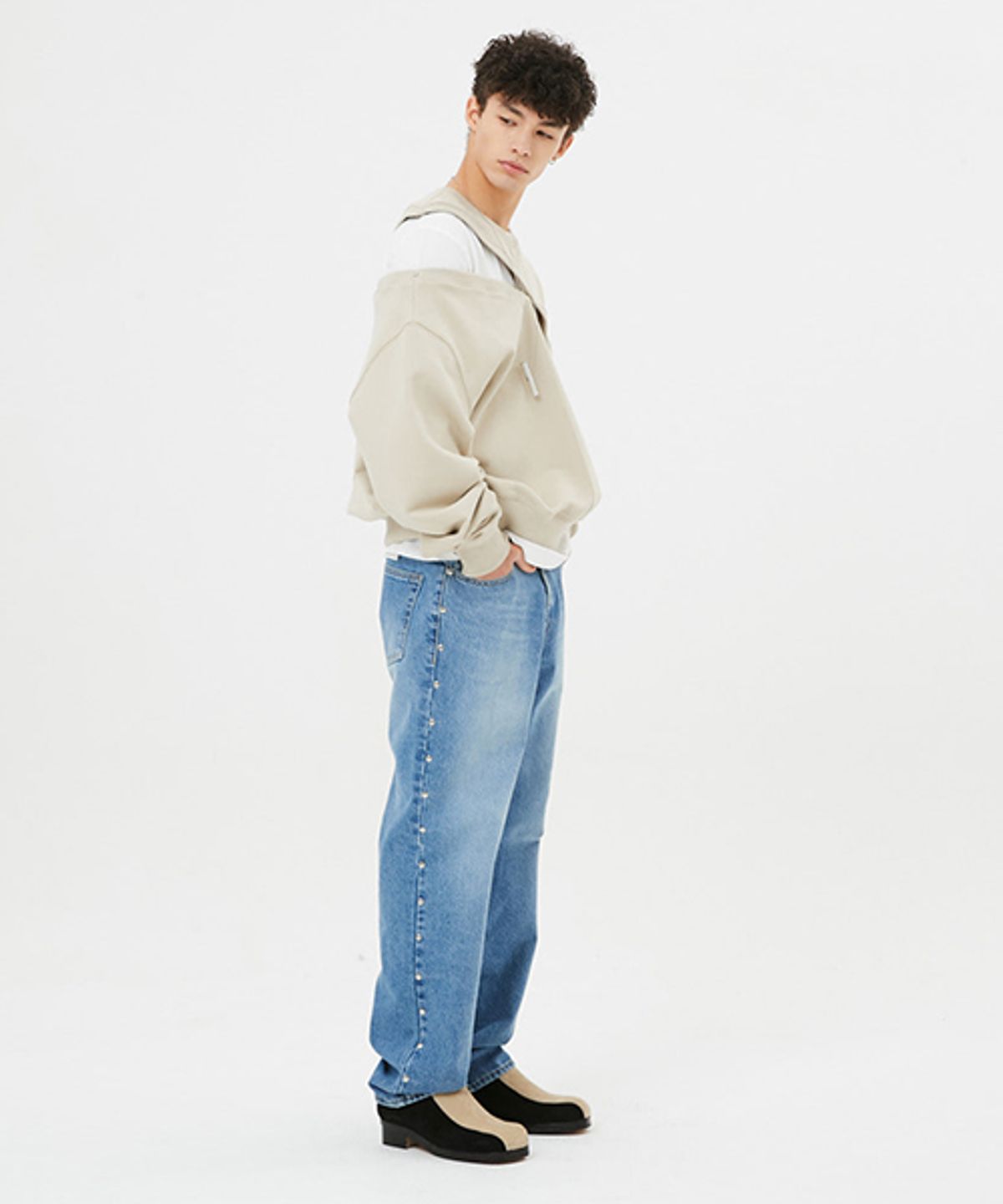 문선 아카이브(MOONSUN ARCHIVE) UNISEX Cutting Detachable Sweatshirt [Cream]