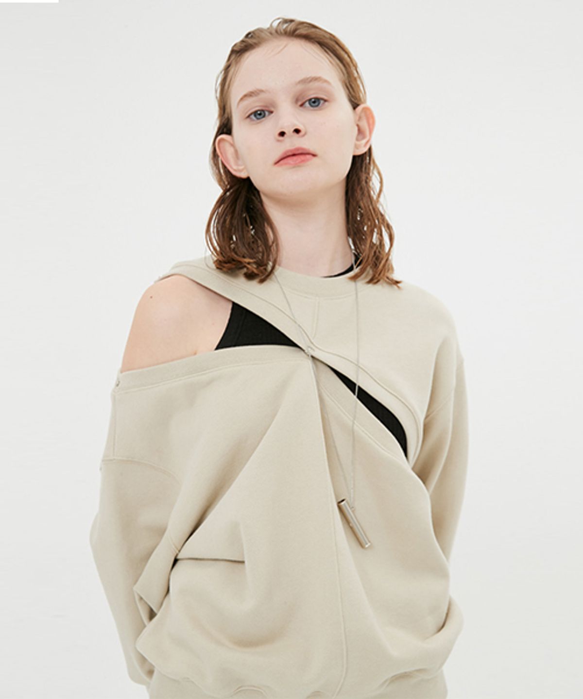 문선 아카이브(MOONSUN ARCHIVE) UNISEX Cutting Detachable Sweatshirt [Cream]