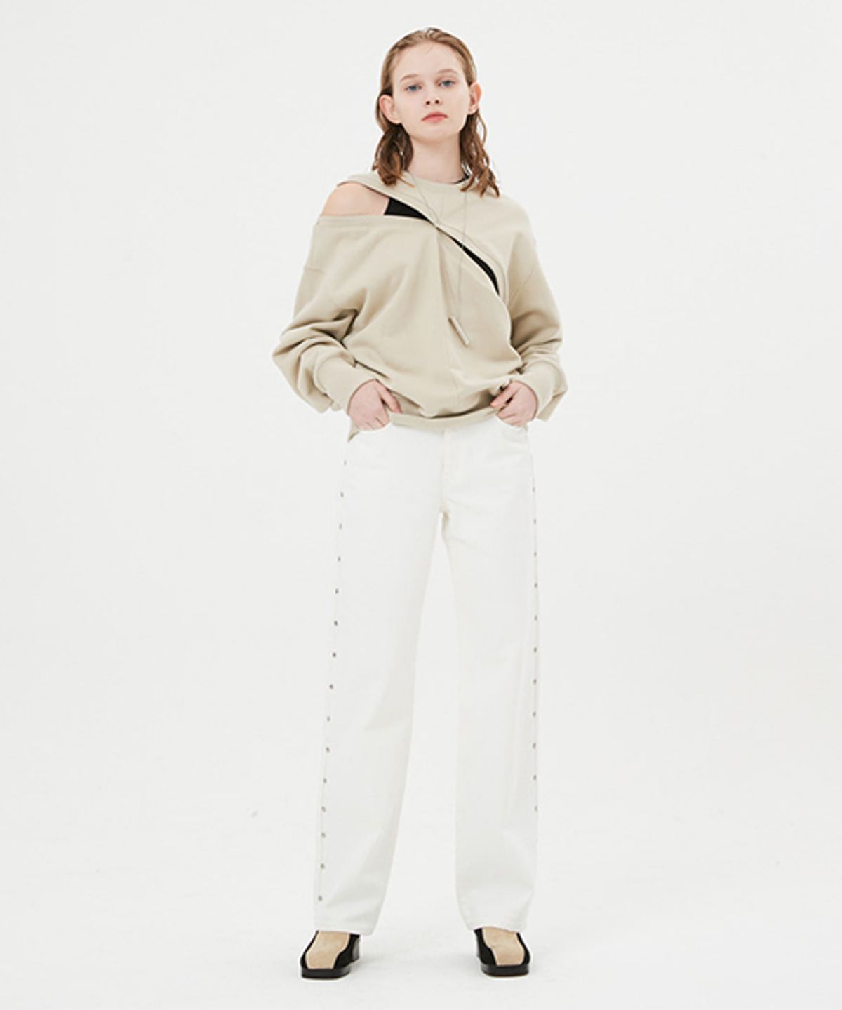 문선 아카이브(MOONSUN ARCHIVE) UNISEX Cutting Detachable Sweatshirt [Cream]