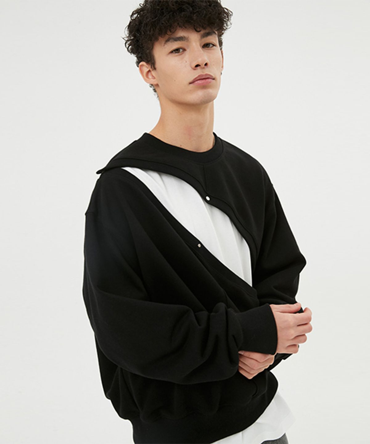 문선 아카이브(MOONSUN ARCHIVE) UNISEX Cutting Detachable Sweatshirt [Black]