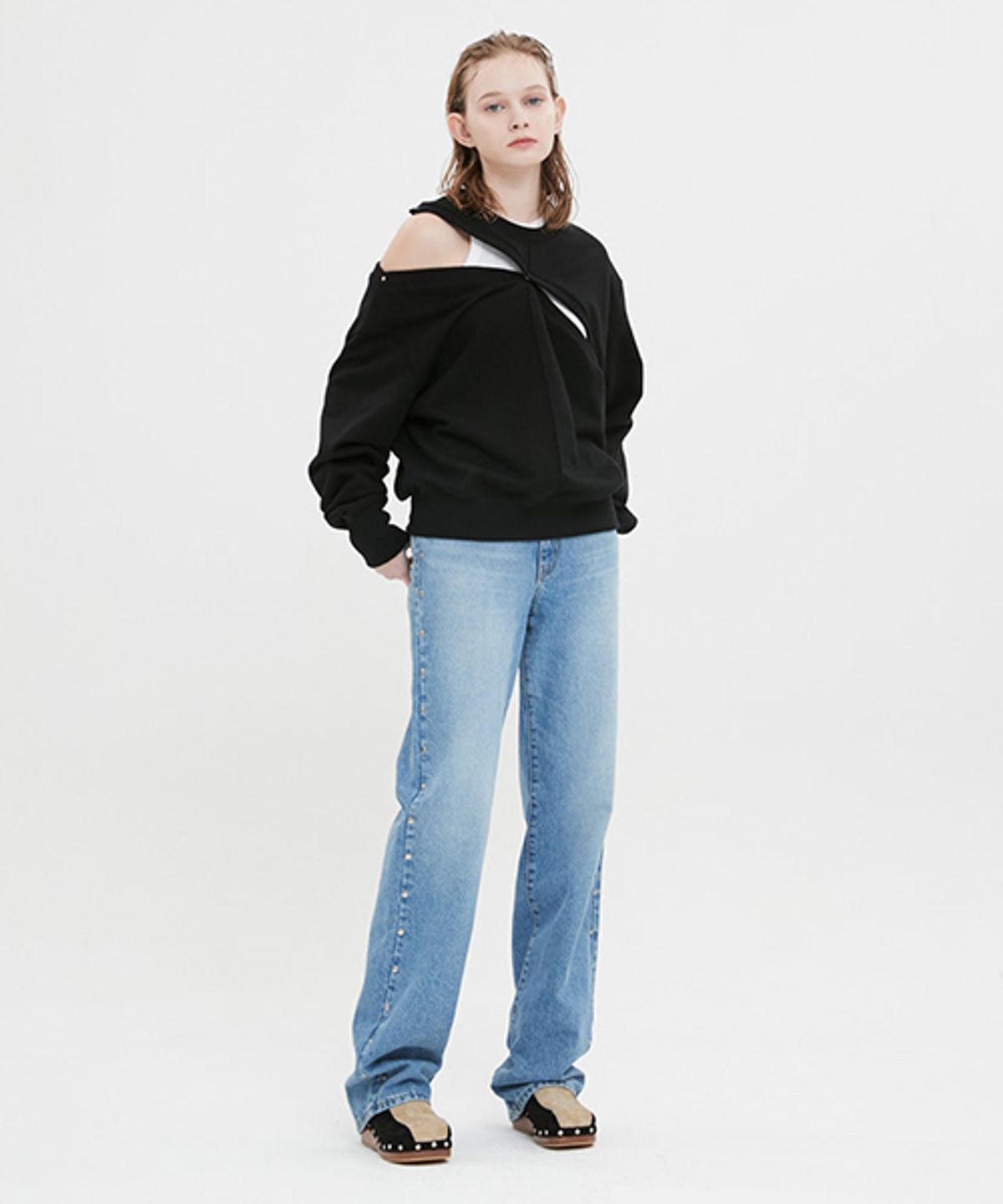 문선 아카이브(MOONSUN ARCHIVE) UNISEX Cutting Detachable Sweatshirt [Black]