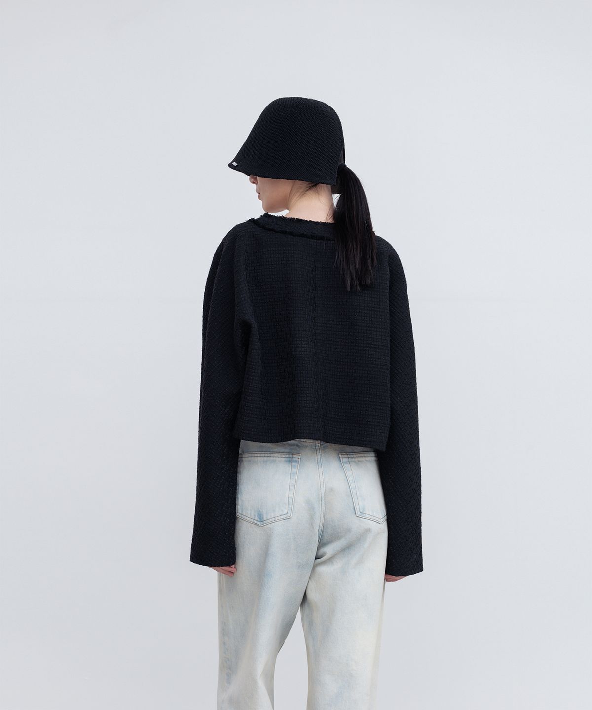 리이(RE RHEE) CROPPED TWEED JACKET BK