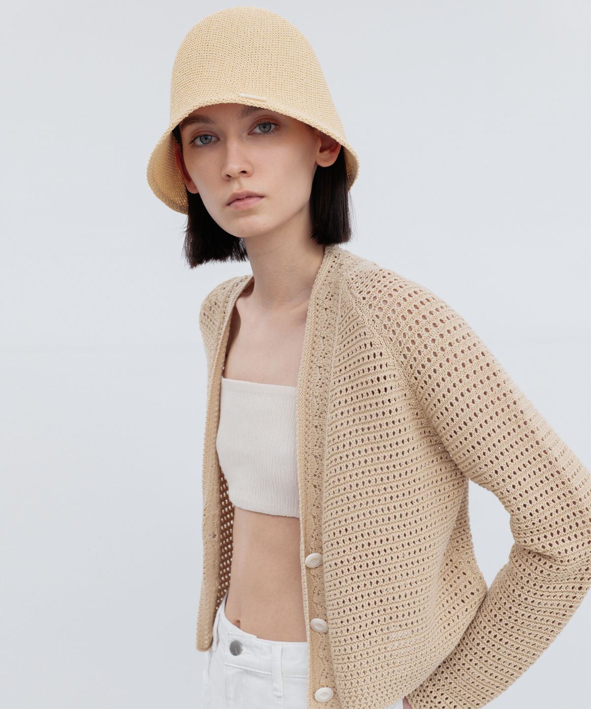 리이(RE RHEE) CROCHET COTTON CROPPED CARDIGAN BE