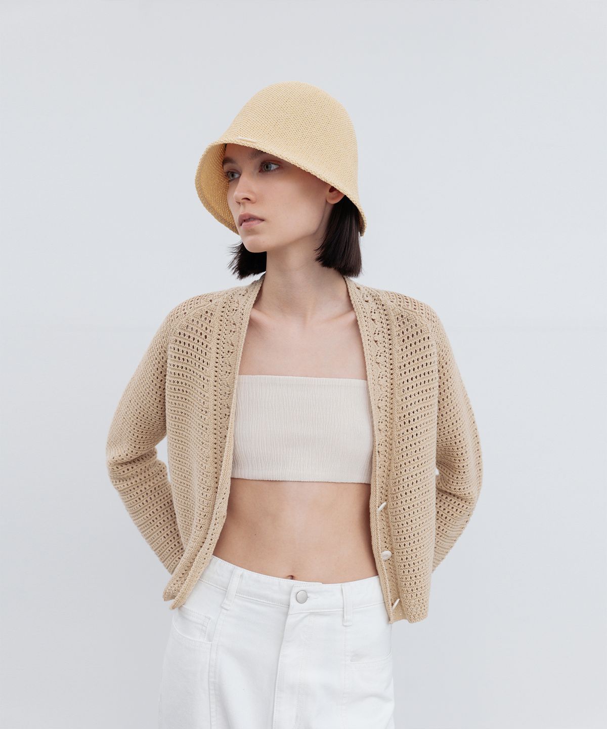 리이(RE RHEE) CROCHET COTTON CROPPED CARDIGAN BE