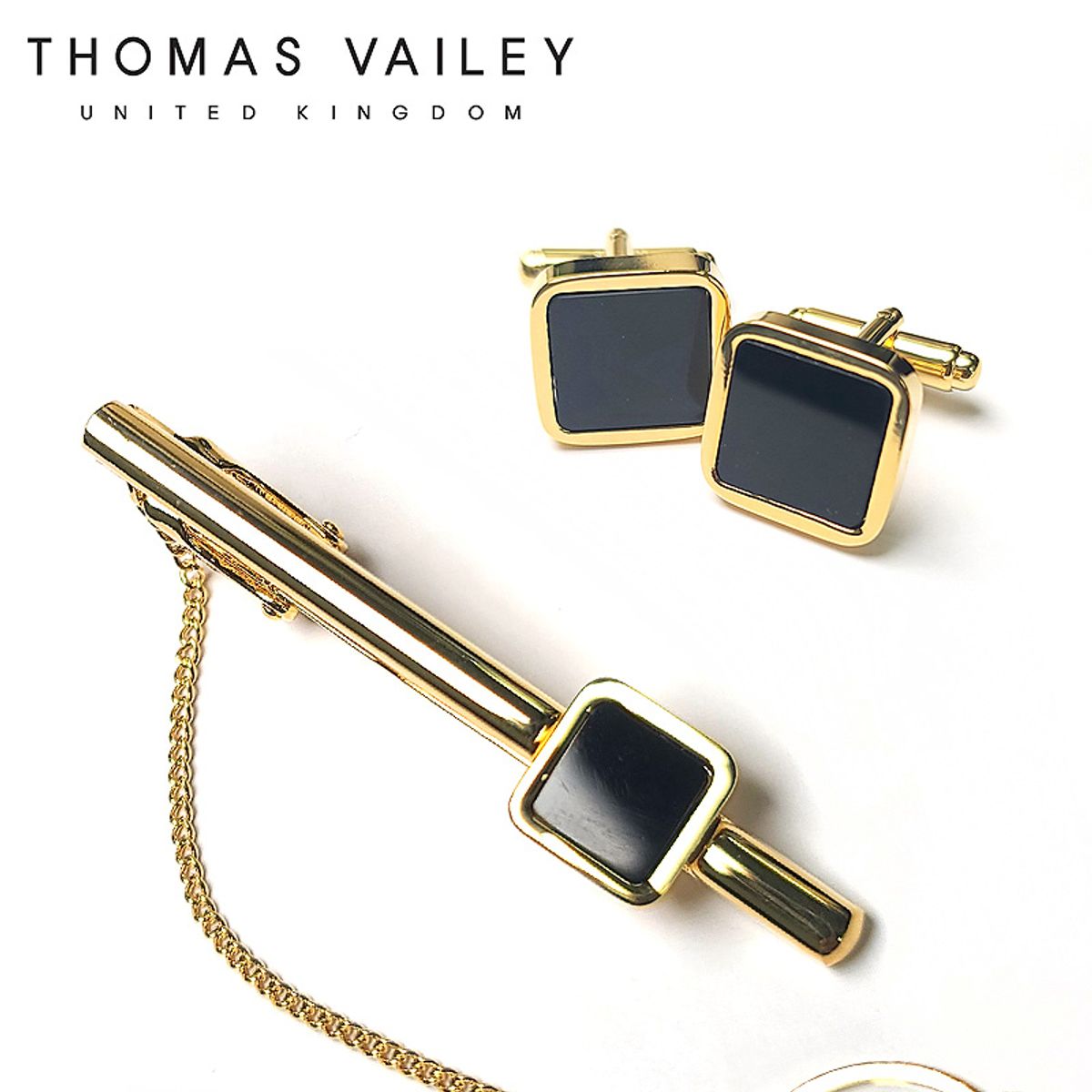 토마스 베일리(THOMAS VAILEY) 넥타이핀/커프스 세트-플랫 골드