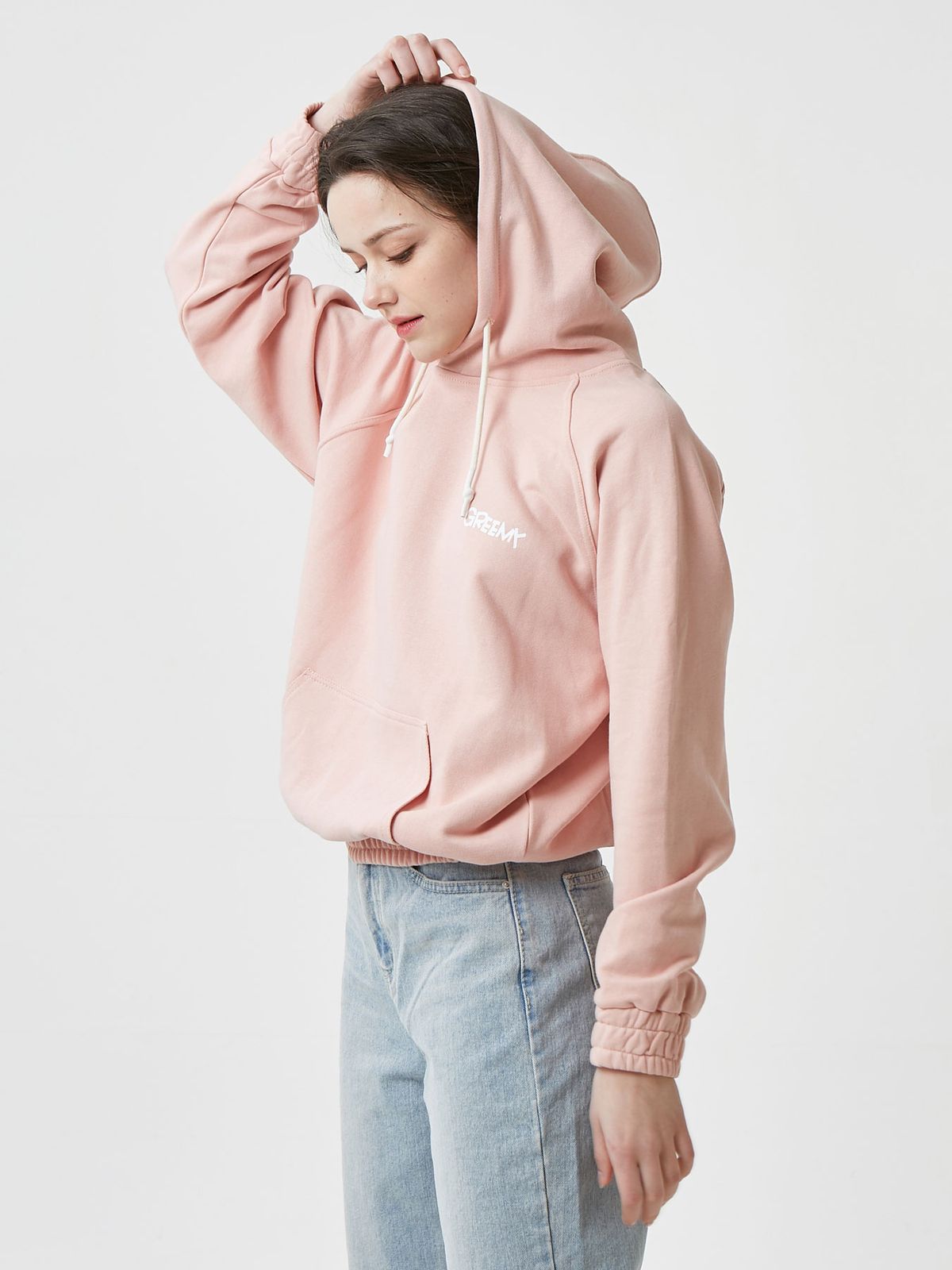 그리미(GREEMY) SMALL LOGO HOODIE (INDIGO PINK)