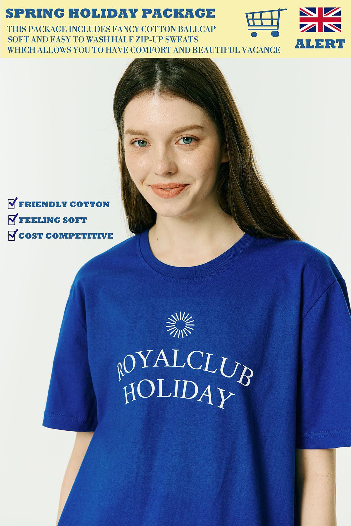 로열클럽홀리데이(ROYAL CLUB HOLIDAY) 세미 오버핏 로고 반팔 티셔츠 블루