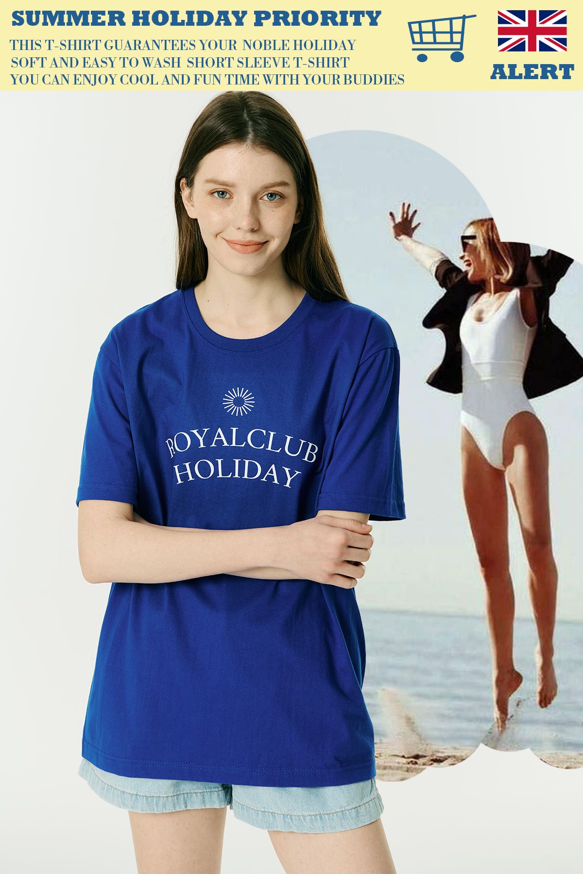 로열클럽홀리데이(ROYAL CLUB HOLIDAY) 세미 오버핏 로고 반팔 티셔츠 블루