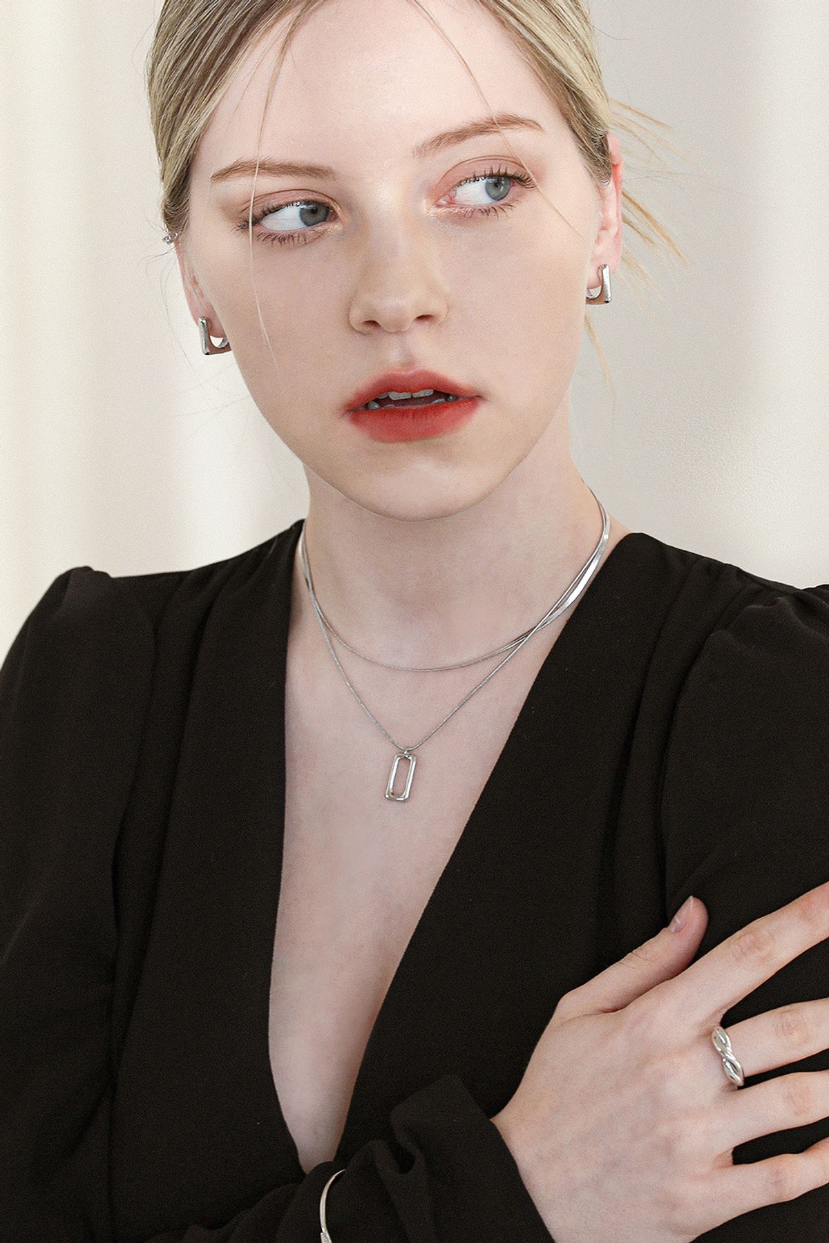레이지던(LAZYDAWN) square layered chain necklace N035