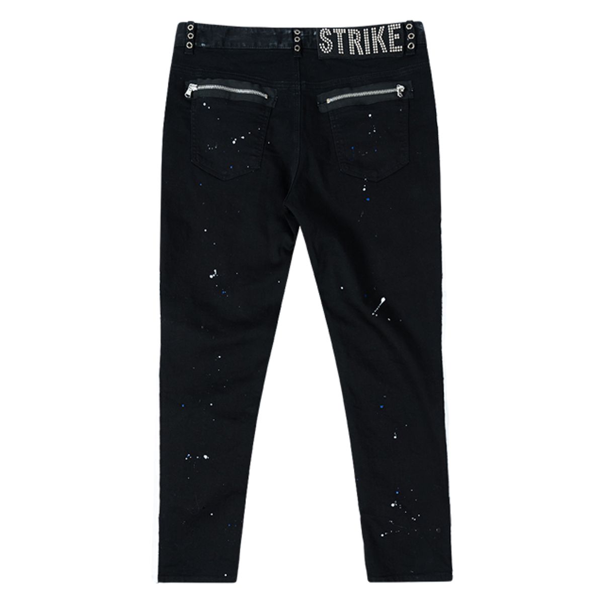 스트라이크(STRIKE) 아일릿 스플래터 백 지퍼 사이드 라인 블랙 진 (SLIM)