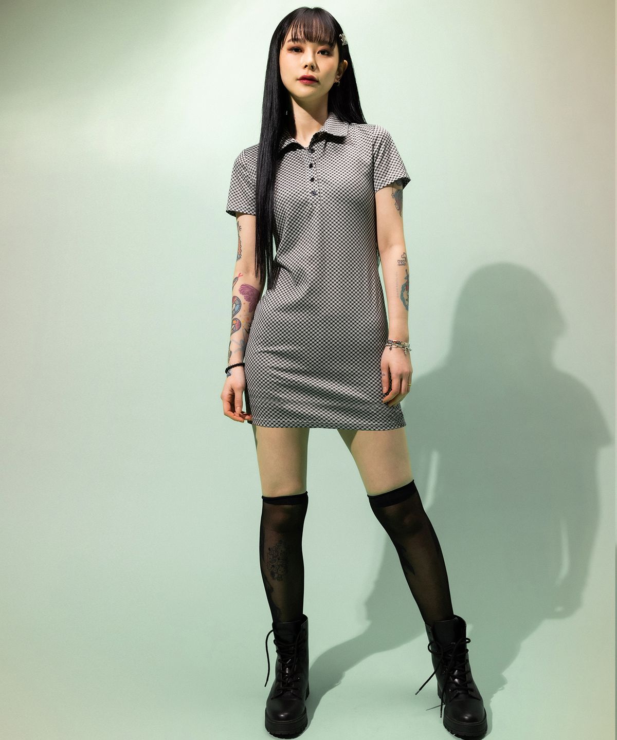 하이스쿨디스코(HIGH SCHOOL DISCO) Check one-piece_Black