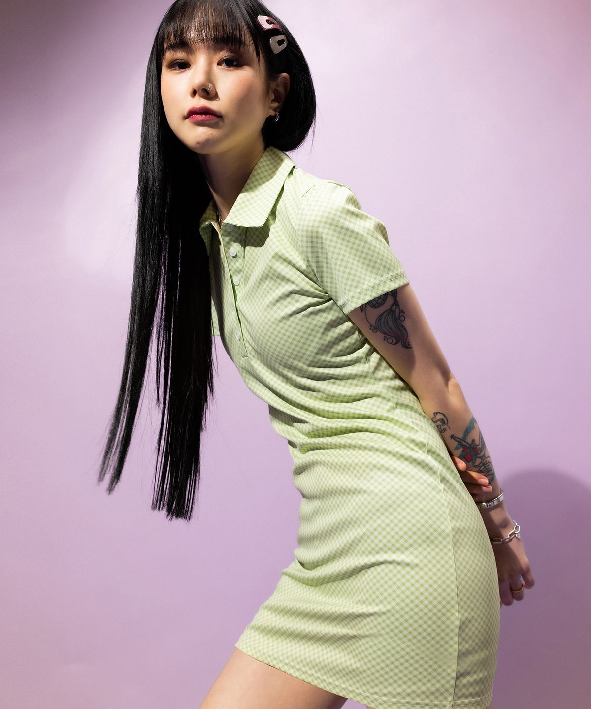 하이스쿨디스코(HIGH SCHOOL DISCO) Check one-piece_Light green