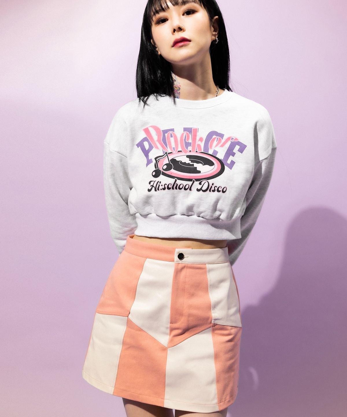 하이스쿨디스코(HIGH SCHOOL DISCO) Coated color block skirt_Coral