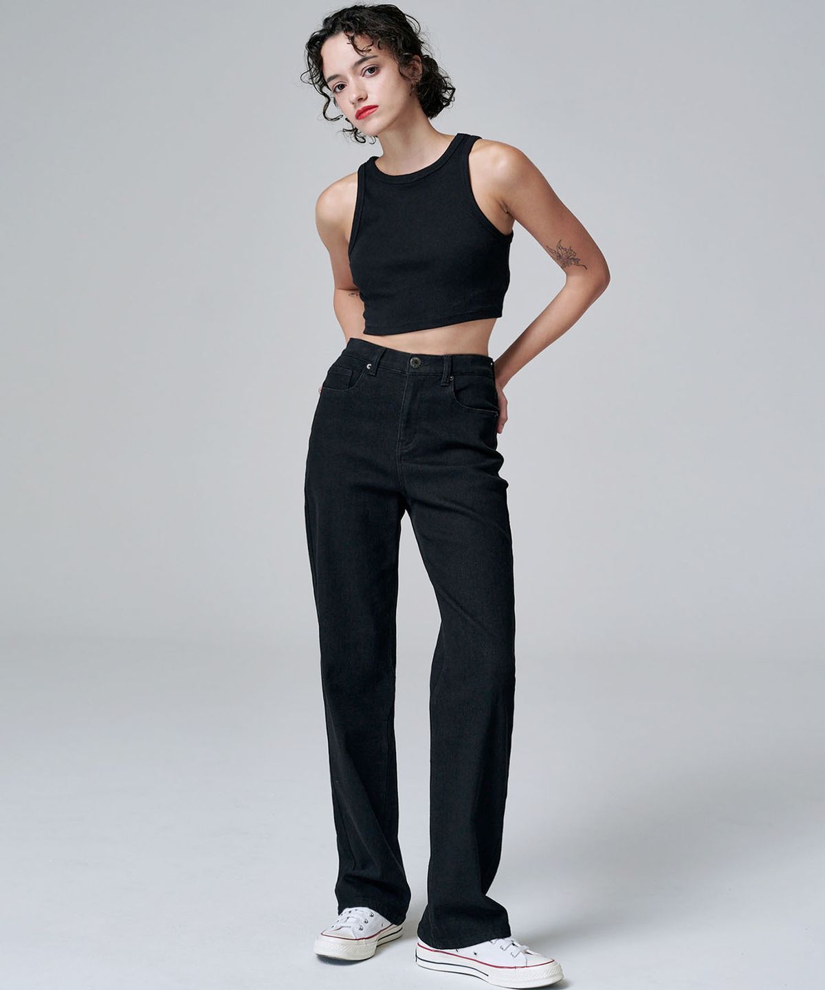 마롭(MALOUPE) 9106 세미 와이드 데님팬츠 (블랙)