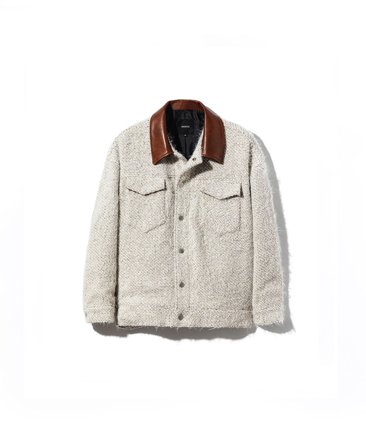 앤드로스(ANDROS) Leather Trimming Cardigan (Ivory)