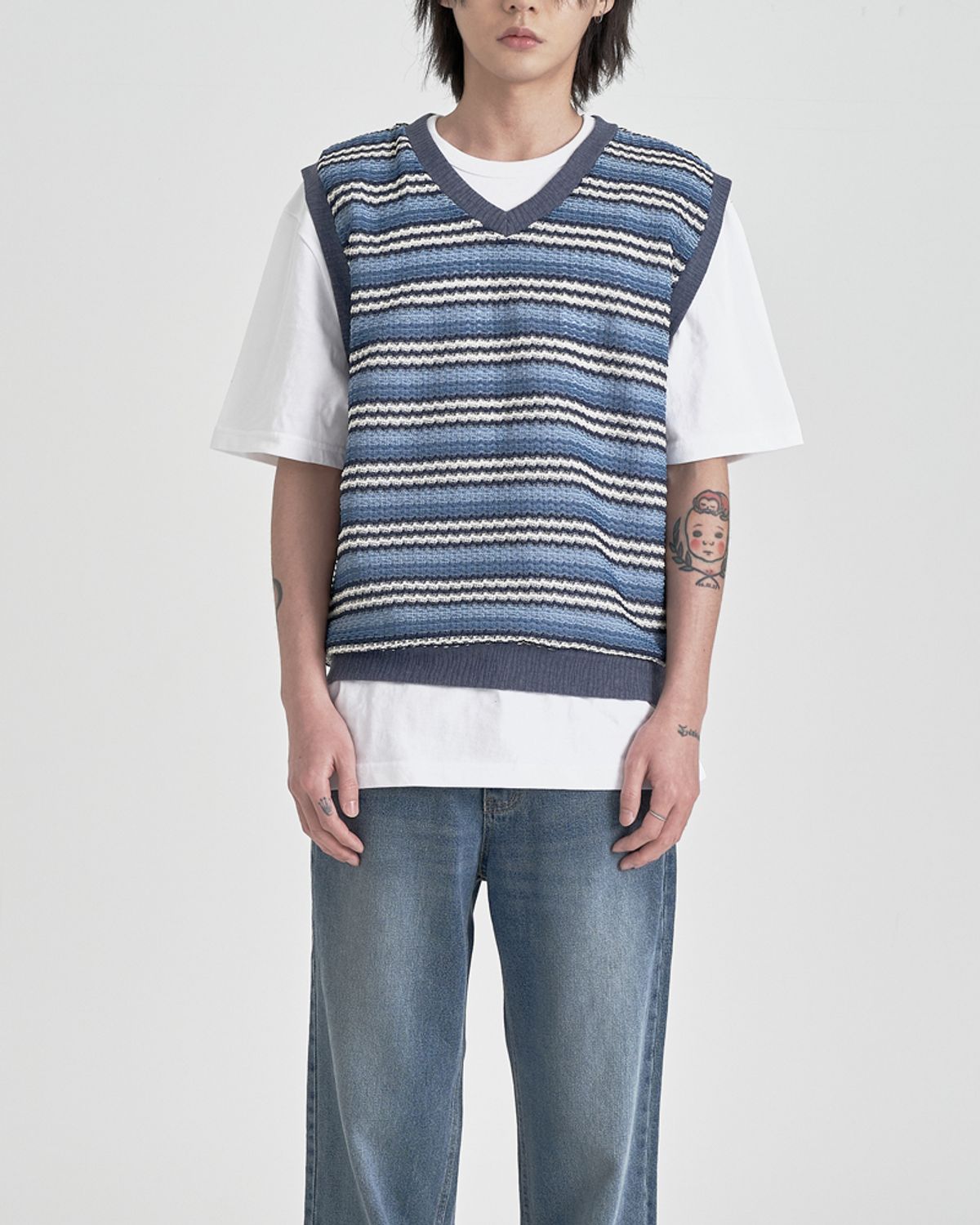 이넥시스(INEXCIS) Ethnic Knit Vest (Blue)