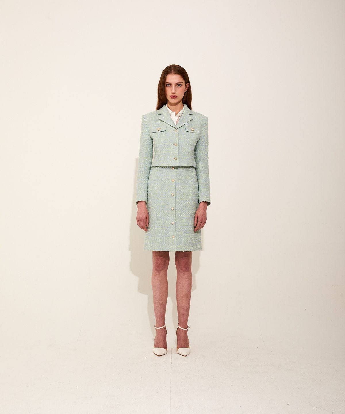 채뉴욕(CHAENEWYORK) Heart Tweed cropped jacket [Green]