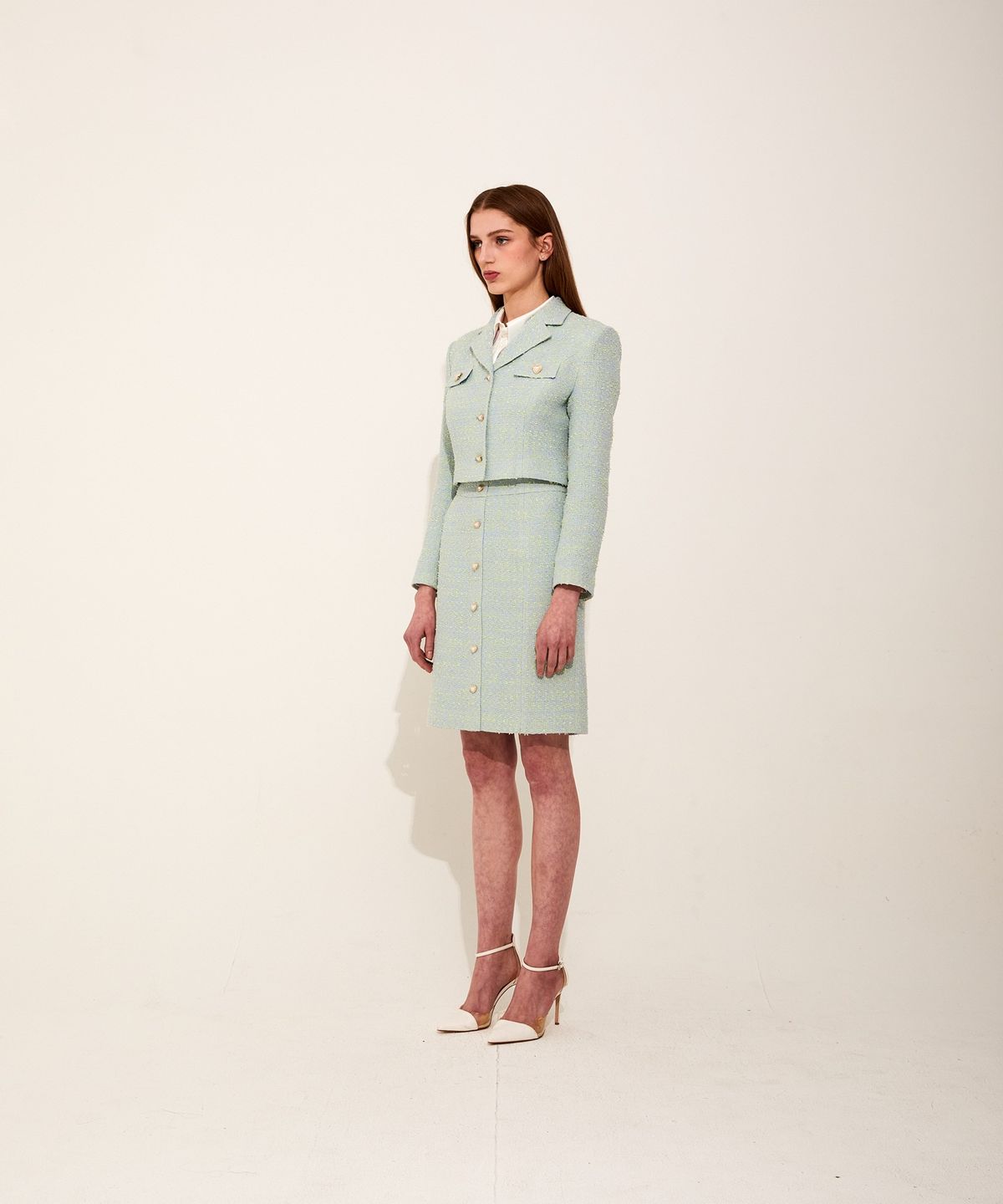 채뉴욕(CHAENEWYORK) Heart Tweed cropped jacket [Green]