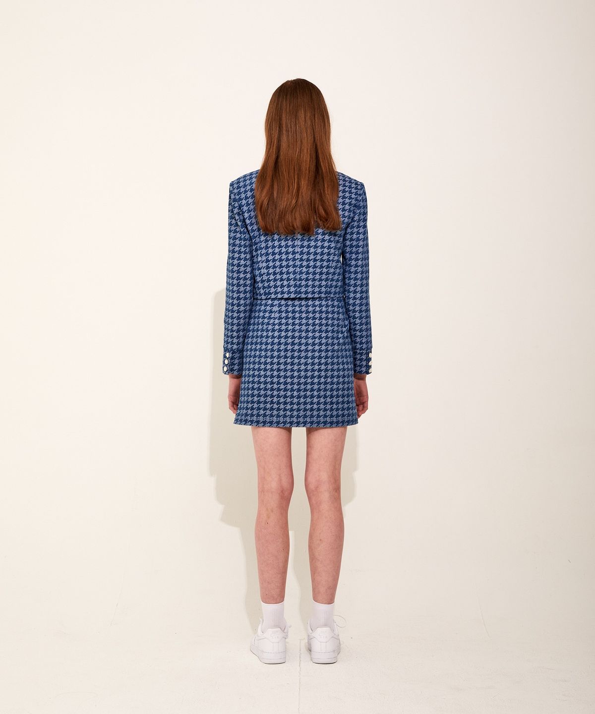 채뉴욕(CHAENEWYORK) Houndstooth Denim Vneck Jacket [Deep Blue]