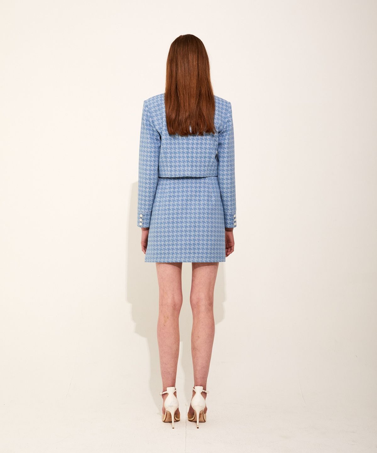 채뉴욕(CHAENEWYORK) Houndstooth Denim Vneck Jacket [Light Blue]
