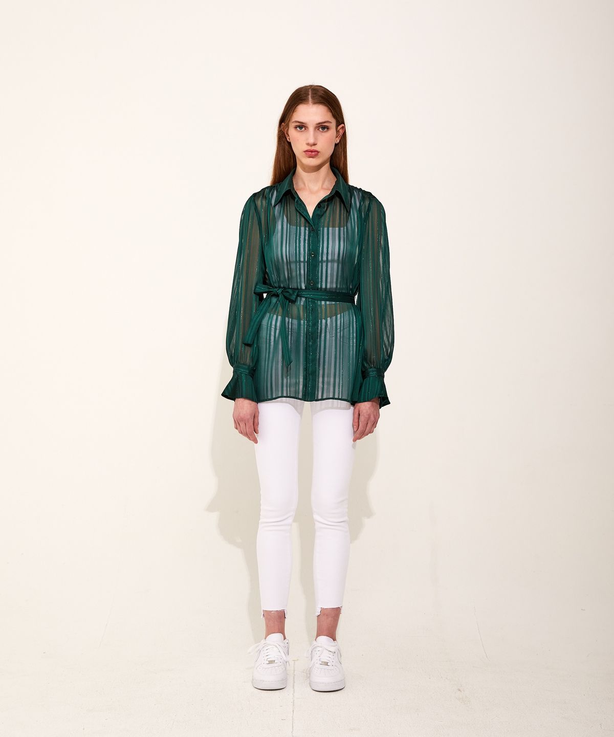 채뉴욕(CHAENEWYORK) Flawless Chiffon Belted Shirts [Green]