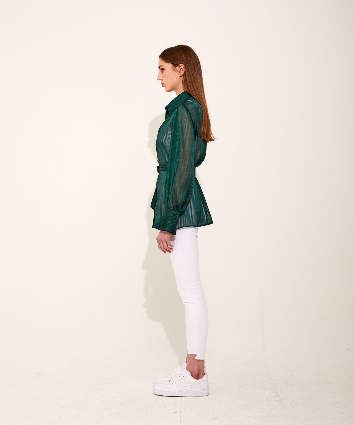 채뉴욕(CHAENEWYORK) Flawless Chiffon Belted Shirts [Green]