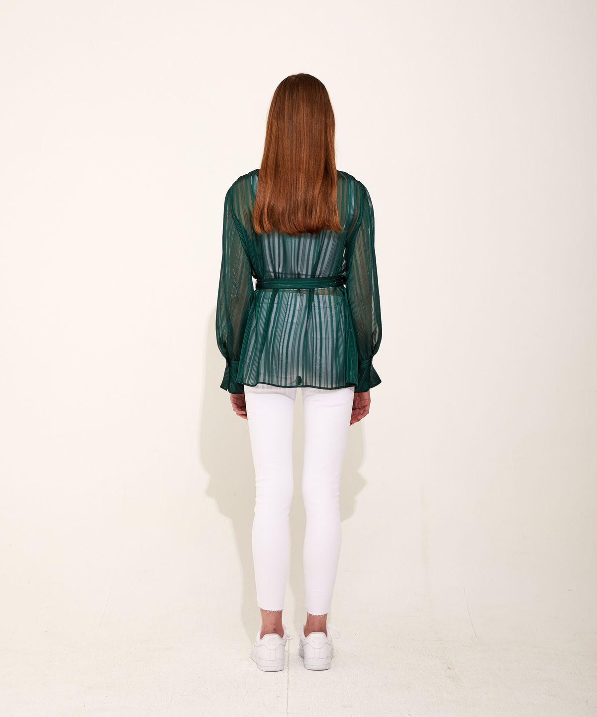 채뉴욕(CHAENEWYORK) Flawless Chiffon Belted Shirts [Green]