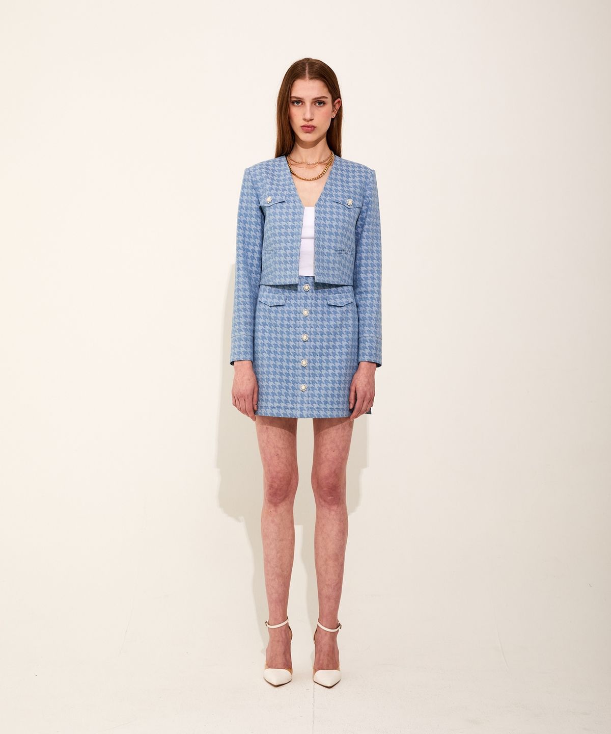 채뉴욕(CHAENEWYORK) Denim A-line Crystal skirt [Light Blue]