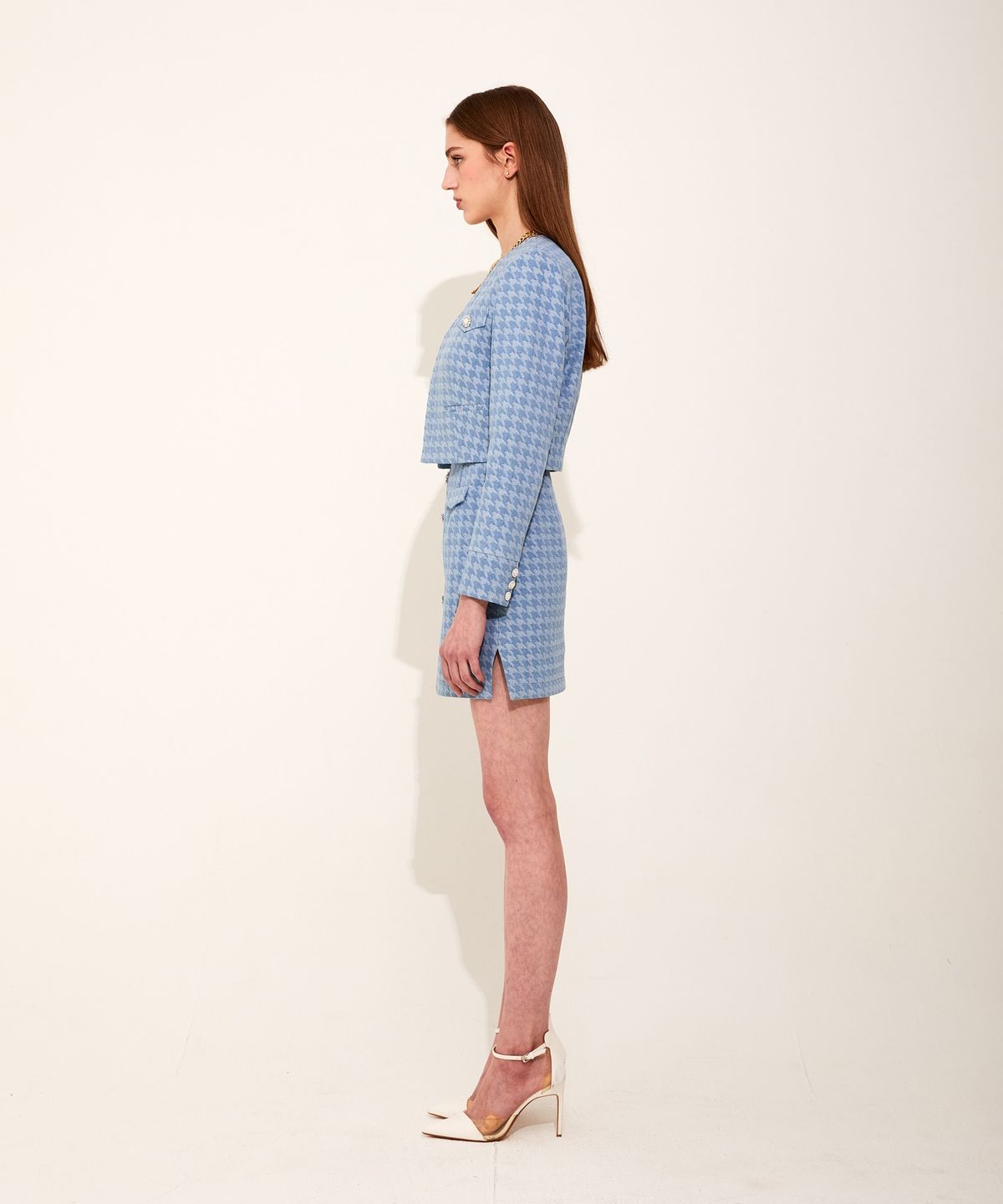 채뉴욕(CHAENEWYORK) Denim A-line Crystal skirt [Light Blue]